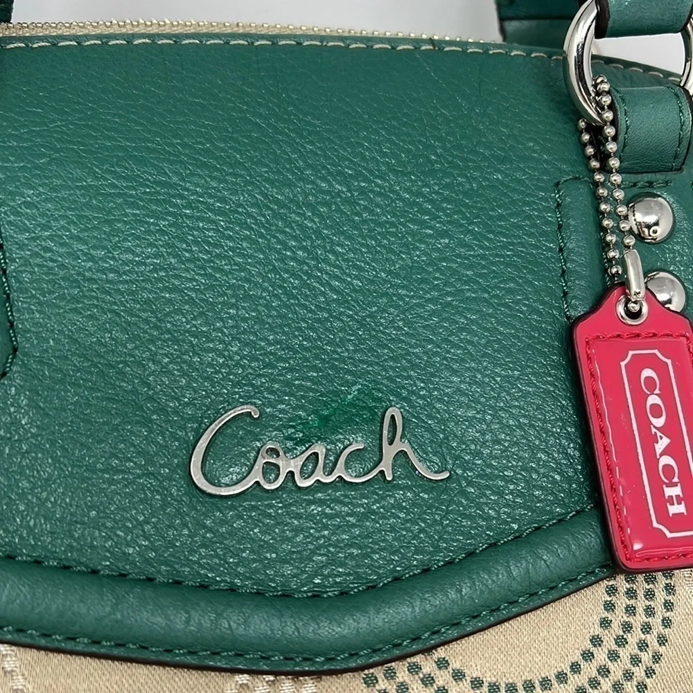 Coach Ashley F25183 Dotted Op Art North South Aegean Canvas Leather Hobo Tote